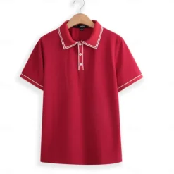 Discount OUKU Men's Cotton Polo Shirt Golf Shirt Work Business Ribbed Polo Collar Classic Short Sleeve Basic Modern Solid Color Patchwork Buttons Spring & Summer Regular Fit Dark Grey Black Burgundy Navy Blue