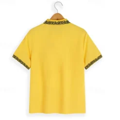 OUKU Men's Cotton Polo Shirt Golf Shirt Casual Sports Ribbed Polo Collar Short Sleeve Fashion Basic Color Block Patchwork Embroidered Summer Regular Fit Black White Yellow Gray Cotton Polo Shirt