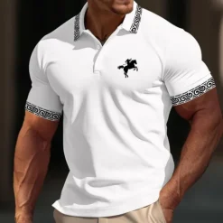 OUKU Men's Cotton Polo Shirt Golf Shirt Casual Sports Ribbed Polo Collar Short Sleeve Fashion Basic Color Block Patchwork Embroidered Summer Regular Fit Black White Yellow Gray Cotton Polo Shirt