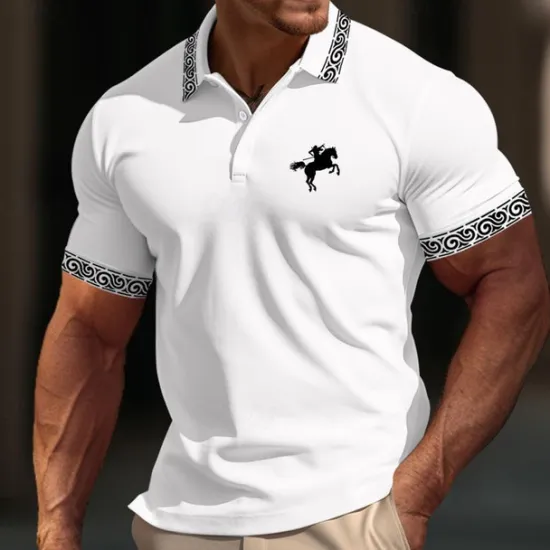 OUKU Men's Cotton Polo Shirt Golf Shirt Casual Sports Ribbed Polo Collar Short Sleeve Fashion Basic Color Block Patchwork Embroidered Summer Regular Fit Black White Yellow Gray Cotton Polo Shirt