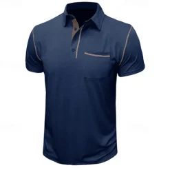 Clearance OUKU Men's Cotton Polo Shirt Golf Shirt Work Casual Lapel Short Sleeve Basic Modern Color Block Patchwork Button Spring & Summer Regular Fit Army Green Lake blue Forest Green Black White Burgundy Cotton