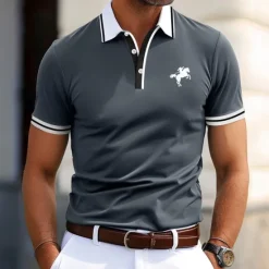 Clearance OUKU Men's Cotton Polo Shirt Golf Shirt Business Casual Ribbed Polo Collar Short Sleeve Fashion Basic Solid Color Color Block Buttons Summer Spring & Fall Regular Fit Light Blue Black Blue Cotton Polo
