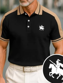 OUKU Men's Cotton Polo Shirt Golf Shirt Business Lapel Short Sleeve Fashion Basic Color Block Patchwork Embroidered Summer claret Black Green ash-colored Deep Blue Light Blue Cotton Polo Shirt