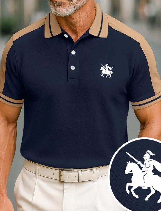 OUKU Men's Cotton Polo Shirt Golf Shirt Business Lapel Short Sleeve Fashion Basic Color Block Patchwork Embroidered Summer claret Black Green ash-colored Deep Blue Light Blue Cotton Polo Shirt