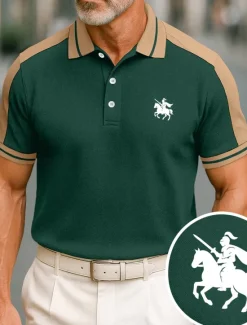 OUKU Men's Cotton Polo Shirt Golf Shirt Business Lapel Short Sleeve Fashion Basic Color Block Patchwork Embroidered Summer claret Black Green ash-colored Deep Blue Light Blue Cotton Polo Shirt