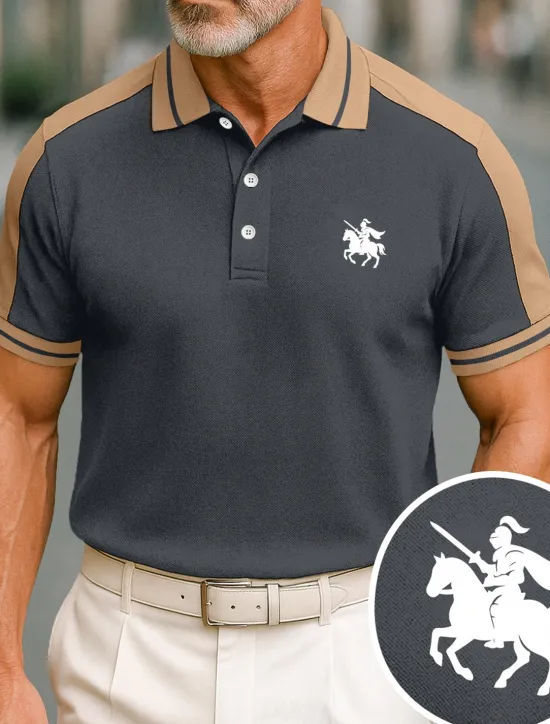 OUKU Men's Cotton Polo Shirt Golf Shirt Business Lapel Short Sleeve Fashion Basic Color Block Patchwork Embroidered Summer claret Black Green ash-colored Deep Blue Light Blue Cotton Polo Shirt