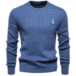 Hot OUKU Men's Cotton Pullover Sweater Jumper Knit Embroidery Deer Crew Neck Knitwear Elegant Christmas Outdoor Clothing Apparel Fall Winter Black White S M L