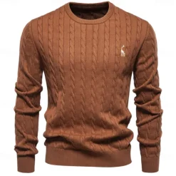 Hot OUKU Men's Cotton Pullover Sweater Jumper Knit Embroidery Deer Crew Neck Knitwear Elegant Christmas Outdoor Clothing Apparel Fall Winter Black White S M L