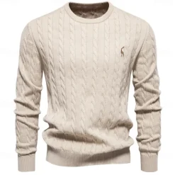 Hot OUKU Men's Cotton Pullover Sweater Jumper Knit Embroidery Deer Crew Neck Knitwear Elegant Christmas Outdoor Clothing Apparel Fall Winter Black White S M L