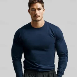 Sale OUKU Men's Cotton T shirt Tee Crew Neck Training Outdoor Long Sleeve Crewneck Clothing Apparel Warm Active Vacation Neutral