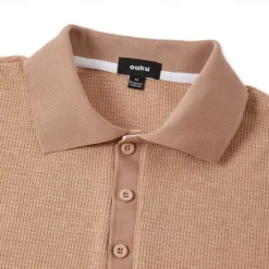 Outlet OUKU Men's Cotton Waffle Polo Shirts Golf Shirt Casual Holiday Lapel Ribbed Polo Collar Short Sleeve Fashion Basic Plain Buttons Soft Summer Spring Regular Fit White Yellow Green Gray Waffle Polo