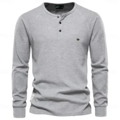Sale OUKU Men's Cotton Waffle Shirt Henley School Training Long Sleeve Button Clothing Apparel Elegant Warm Active Vintage