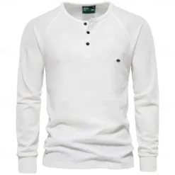 Sale OUKU Men's Cotton Waffle Shirt Henley School Training Long Sleeve Button Clothing Apparel Elegant Warm Active Vintage