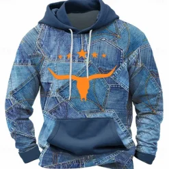 Clearance OUKU Men's Cow Hoodies Sweatshirt Fashion Cool Long Sleeve Crew Neck Party Holiday Streetwear Black Yellow Drawstring Fall Winter Designer