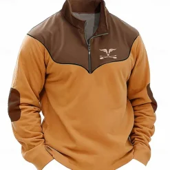 Hot OUKU Men's Cow Hunting Sweatshirts Quarter Zip Sweatshirt Long Sleeve Sweatshirt Stand Collar Vintage Retro Western Cowboy 3D Print Hunting 3D Print Winter Spring & Fall