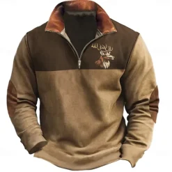 Discount OUKU Men's Cow Hunting Sweatshirts Quarter Zip Sweatshirt Long Sleeve Sweatshirt Half Zip Vintage Retro Western Cowboy 3D Printing Hunting Half Zip Winter Spring & Fall