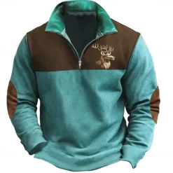 Discount OUKU Men's Cow Hunting Sweatshirts Quarter Zip Sweatshirt Long Sleeve Sweatshirt Half Zip Vintage Retro Western Cowboy 3D Printing Hunting Half Zip Winter Spring & Fall