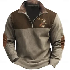 Discount OUKU Men's Cow Hunting Sweatshirts Quarter Zip Sweatshirt Long Sleeve Sweatshirt Half Zip Vintage Retro Western Cowboy 3D Printing Hunting Half Zip Winter Spring & Fall