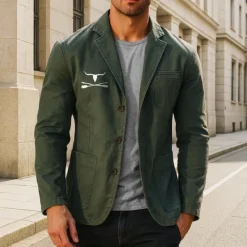 Discount OUKU Men's Cow Print Cotton Suit Jacket Suits Coat Blazer Casual Outdoor Dailywear Multiple Pockets Three Button Stripe Lined Suit Jacket Fall Winter Notch lapel collar Long Sleeve Black khaki Army Green