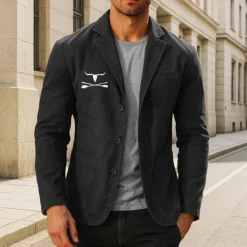 Discount OUKU Men's Cow Print Cotton Suit Jacket Suits Coat Blazer Casual Outdoor Dailywear Multiple Pockets Three Button Stripe Lined Suit Jacket Fall Winter Notch lapel collar Long Sleeve Black khaki Army Green