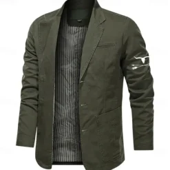 Clearance OUKU Men's Cow Print Cotton Suit Jacket Suits Coat Blazer Casual Outdoor Dailywear Long Sleeve Notch Lapel Collar Outwear Pockets Button Down Stripe Lined Suit Jacket Fall Winter Black khaki Army Green