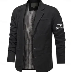 Clearance OUKU Men's Cow Print Cotton Suit Jacket Suits Coat Blazer Casual Outdoor Dailywear Long Sleeve Notch Lapel Collar Outwear Pockets Button Down Stripe Lined Suit Jacket Fall Winter Black khaki Army Green