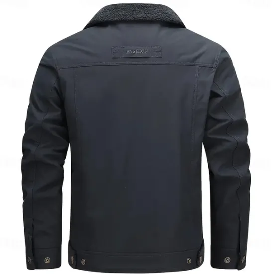 OUKU Men's Cow Print Embroidered Fleece Jacket Sherpa Trucker Jacket Work Cargo Jacket Turn-Down Collar Warm Winter Cotton Jacket Vintage Casual Sports Outdoor Coat Multi-Pockets