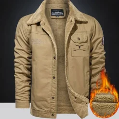 New OUKU Men's Cow Print Embroidered Fleece Jacket Sherpa Trucker Jacket Work Cargo Jacket Turn-Down Collar Warm Winter Cotton Jacket Vintage Casual Going Out Coat Multi-Pockets