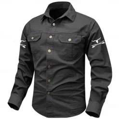 Hot OUKU Men's Cow Print Work Shirt Western Shirt Cargo Shirt Long Sleeve Casual Tactical Sports Outdoor WorkWear Spring Fall Turndown Front Two Pockets Button Up Shirts Black Army Green Dark Blue