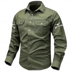 Hot OUKU Men's Cow Print Work Shirt Western Shirt Cargo Shirt Long Sleeve Casual Tactical Sports Outdoor WorkWear Spring Fall Turndown Front Two Pockets Button Up Shirts Black Army Green Dark Blue