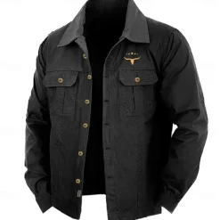 Outlet OUKU Men's Cow Print Work Shirt Western Shirt Cargo Shirt Long Sleeve Casual Sports & Outdoor Going out Fall Winter Turndown Button-Down Black Army Green Khaki
