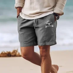 Best OUKU Men's Cow Shorts Summer Shorts Beach Shorts Mid Waist Hawaiian Casual Outdoor Holiday Going out Drawstring Elastic Waist Print Designer Clothing Apparel