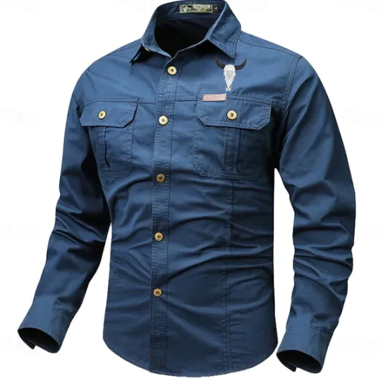 Best OUKU Men's Cow Work Shirt Western Shirt Cargo Shirt Long Sleeve Casual Tactical Sports & Outdoor Going out Winter Spring & Fall Turndown Print Black Grey Black White Army Green Red