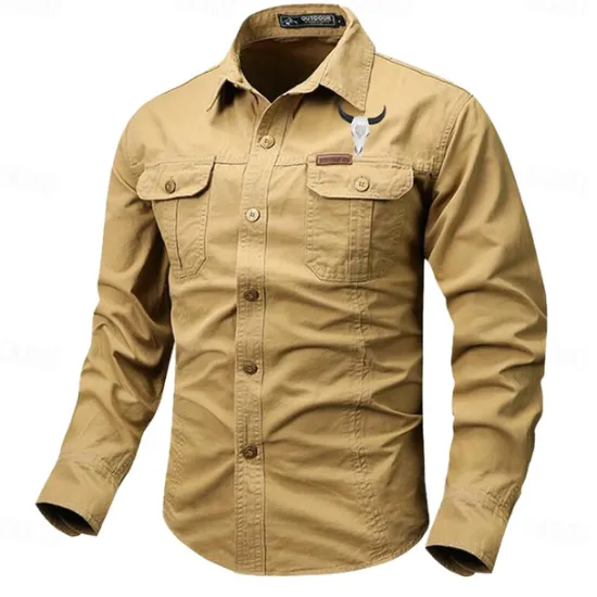 Best OUKU Men's Cow Work Shirt Western Shirt Cargo Shirt Long Sleeve Casual Tactical Sports & Outdoor Going out Winter Spring & Fall Turndown Print Black Grey Black White Army Green Red