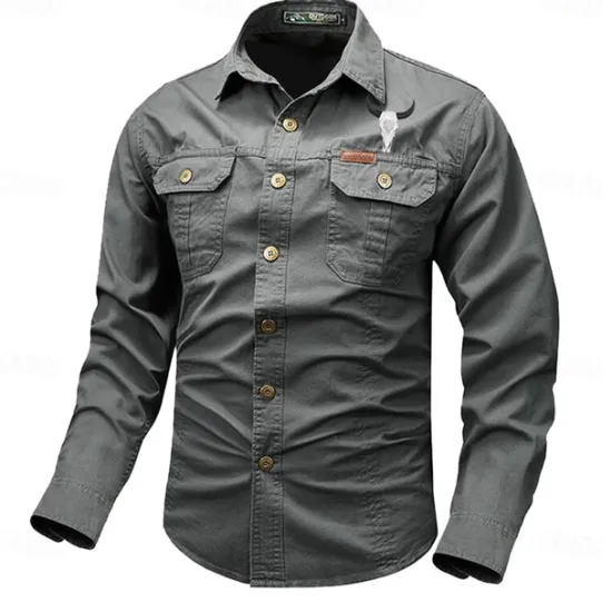 Best OUKU Men's Cow Work Shirt Western Shirt Cargo Shirt Long Sleeve Casual Tactical Sports & Outdoor Going out Winter Spring & Fall Turndown Print Black Grey Black White Army Green Red
