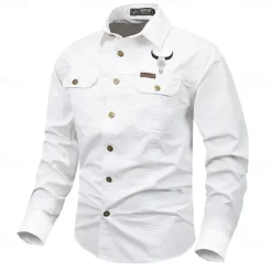 Best OUKU Men's Cow Work Shirt Western Shirt Cargo Shirt Long Sleeve Casual Tactical Sports & Outdoor Going out Winter Spring & Fall Turndown Print Black Grey Black White Army Green Red