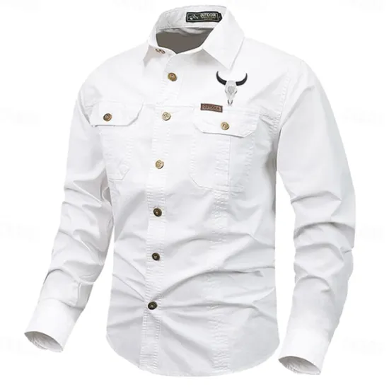 Best OUKU Men's Cow Work Shirt Western Shirt Cargo Shirt Long Sleeve Casual Tactical Sports & Outdoor Going out Winter Spring & Fall Turndown Print Black Grey Black White Army Green Red