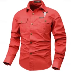 Best OUKU Men's Cow Work Shirt Western Shirt Cargo Shirt Long Sleeve Casual Tactical Sports & Outdoor Going out Winter Spring & Fall Turndown Print Black Grey Black White Army Green Red