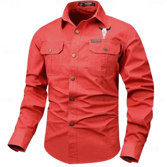 Best OUKU Men's Cow Work Shirt Western Shirt Cargo Shirt Long Sleeve Casual Tactical Sports & Outdoor Going out Winter Spring & Fall Turndown Print Black Grey Black White Army Green Red