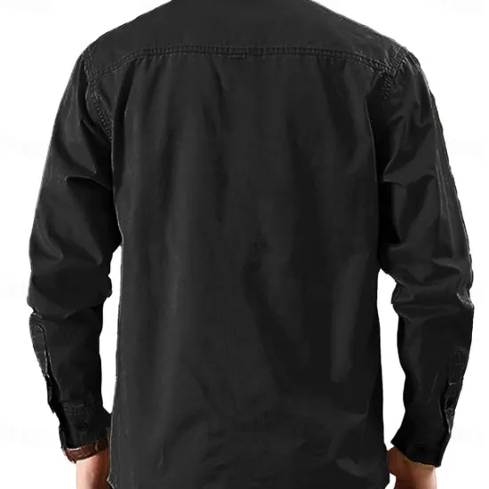 OUKU Men's Cowboy Deer Work Shirt Western Shirt Cargo Shirt Long Sleeve Vintage Casual Tactical Sports & Outdoor Going out Winter Spring & Fall Turndown Print Black