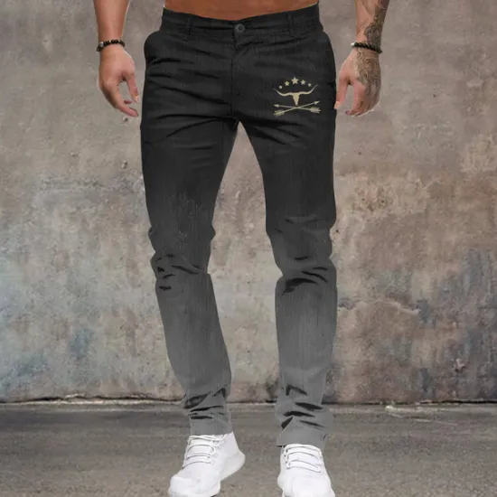 New OUKU Men's Cowboy Dress Pants Mid Waist Business Casual Formal Outdoor Dailywear Zipper Pocket Summer Spring Fall 3D Print Black Dark Blue