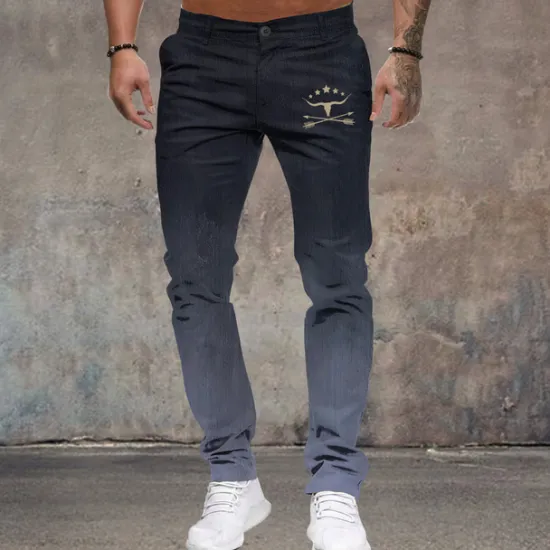 New OUKU Men's Cowboy Dress Pants Mid Waist Business Casual Formal Outdoor Dailywear Zipper Pocket Summer Spring Fall 3D Print Black Dark Blue