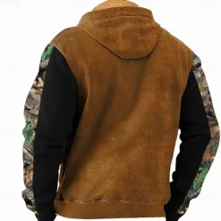 Hot OUKU Men's Cowboy Fleece Hoodies Fashion Cool Long Sleeve Hooded Holiday Hunting Brown Green Zipper Pocket Fall Winter Designer