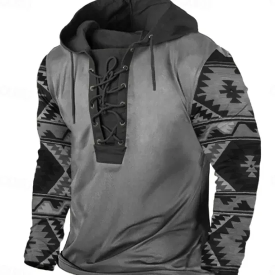 OUKU Men's Cowboy Hoodie Hoodies Sweatshirt Fashion Cool Long Sleeve Hooded Vacation Going out Streetwear Blue Brown Drawstring Fall Winter Designer