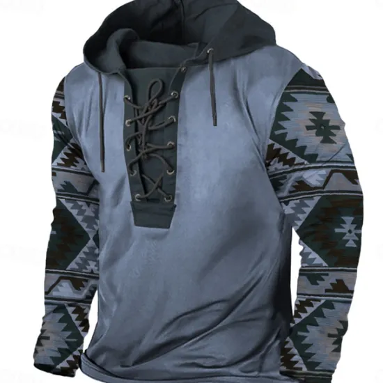 OUKU Men's Cowboy Hoodie Hoodies Sweatshirt Fashion Cool Long Sleeve Hooded Vacation Going out Streetwear Blue Brown Drawstring Fall Winter Designer