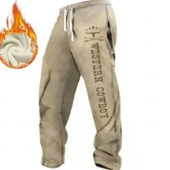 Best OUKU Men's Cowboy Joggers Fleece Sweatpants Drawstring Elastic Waist Vintage Casual Outdoor Home Street Pocket Straight Leg Trousers Thermal Winter 3D Print Black White Brown