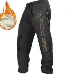 Best OUKU Men's Cowboy Joggers Fleece Sweatpants Drawstring Elastic Waist Vintage Casual Outdoor Home Street Pocket Straight Leg Trousers Thermal Winter 3D Print Black White Brown