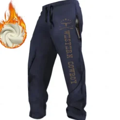 Best OUKU Men's Cowboy Joggers Fleece Sweatpants Drawstring Elastic Waist Vintage Casual Outdoor Home Street Pocket Straight Leg Trousers Thermal Winter 3D Print Black White Brown