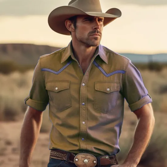 Hot OUKU Men's Cowboy Shirt Western Shirt Cowboy Shirt Long Sleeve Fashion Designer Breathable Holiday Summer Spring Turndown Print Button-Down Yellow Purple Green Gray