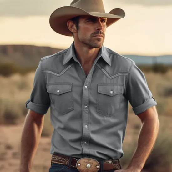 Hot OUKU Men's Cowboy Shirt Western Shirt Cowboy Shirt Long Sleeve Fashion Designer Breathable Holiday Summer Spring Turndown Print Button-Down Yellow Purple Green Gray